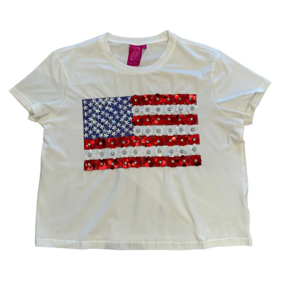 White Flower American Flag Tee - Women's