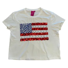 White Flower American Flag Tee - Women's