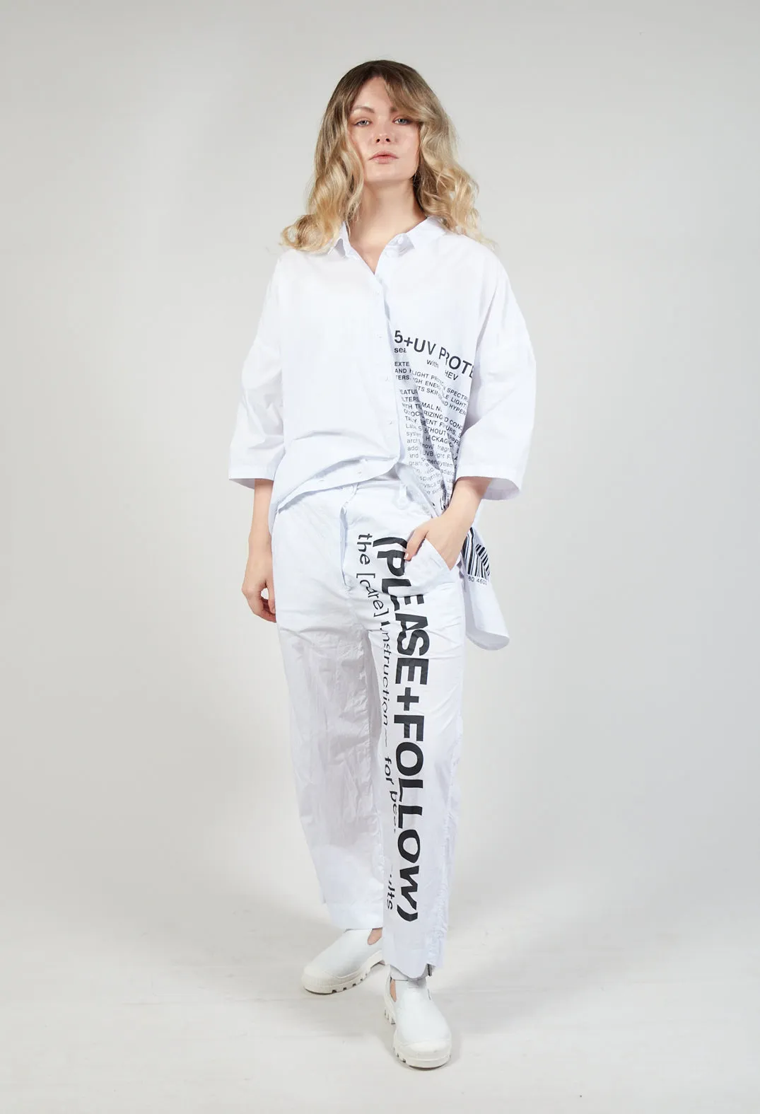 Wide Leg Trousers with Lettering Motif in White Print