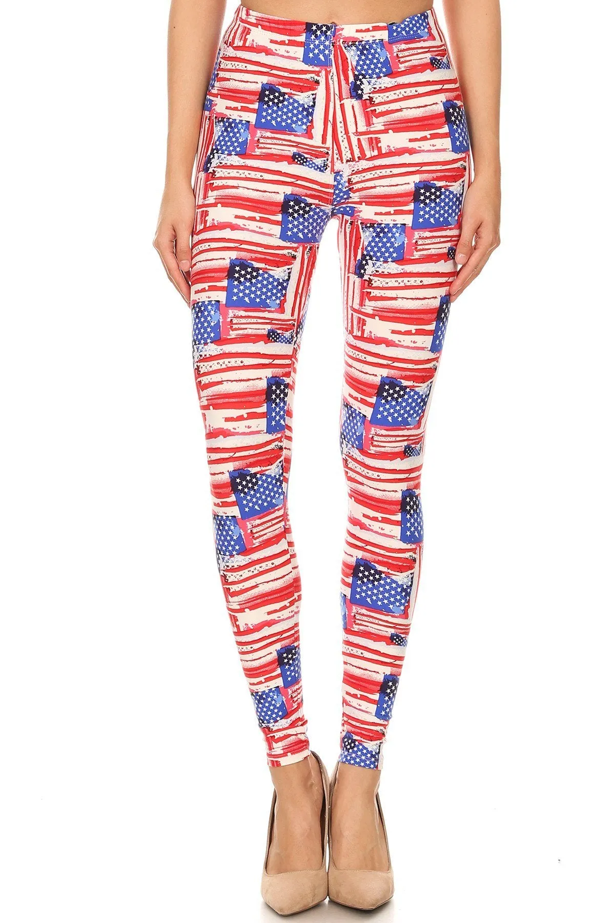 Women's 3X 5X American Flag Distressed Look Pattern Print Leggings