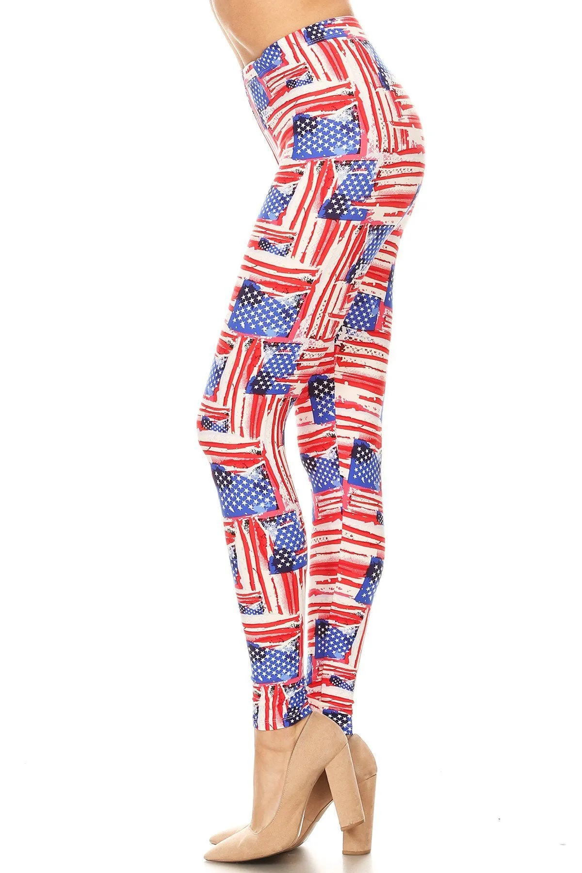 Women's 3X 5X American Flag Distressed Look Pattern Print Leggings