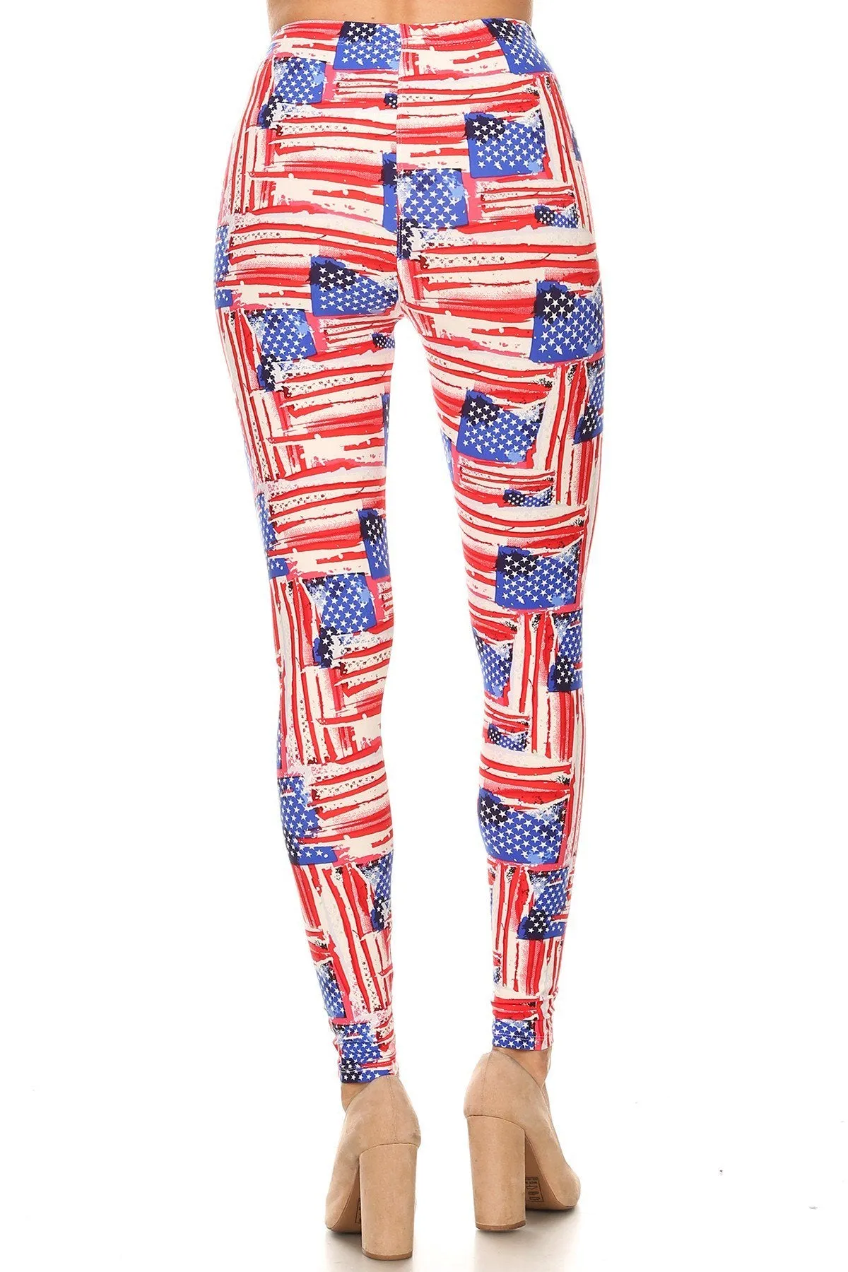 Women's 3X 5X American Flag Distressed Look Pattern Print Leggings