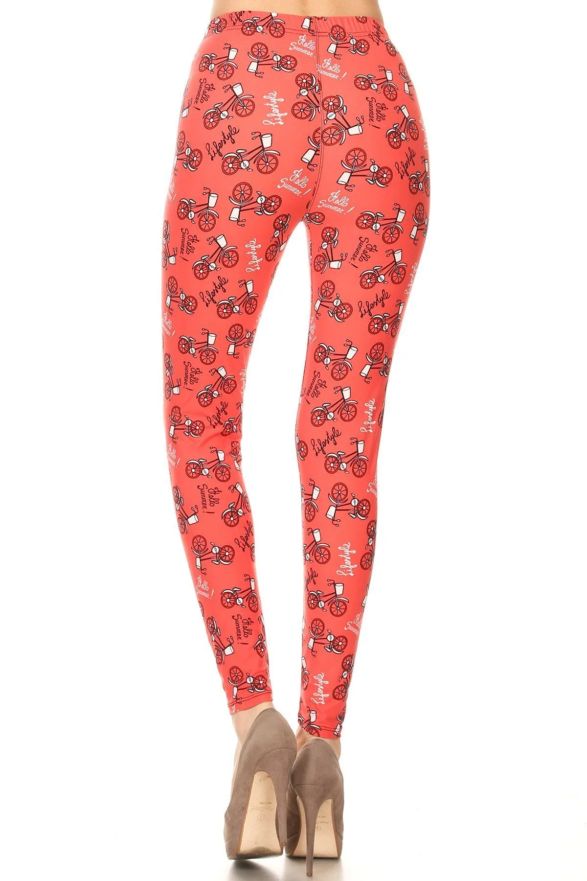 Women's 3X 5X Bicycle in Coral Lifestyle Pattern Print Leggings