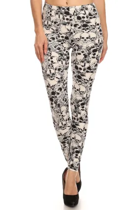 Women's 3X 5X Catacombs of Paris Pattern Print Leggings - Halloween White Skull