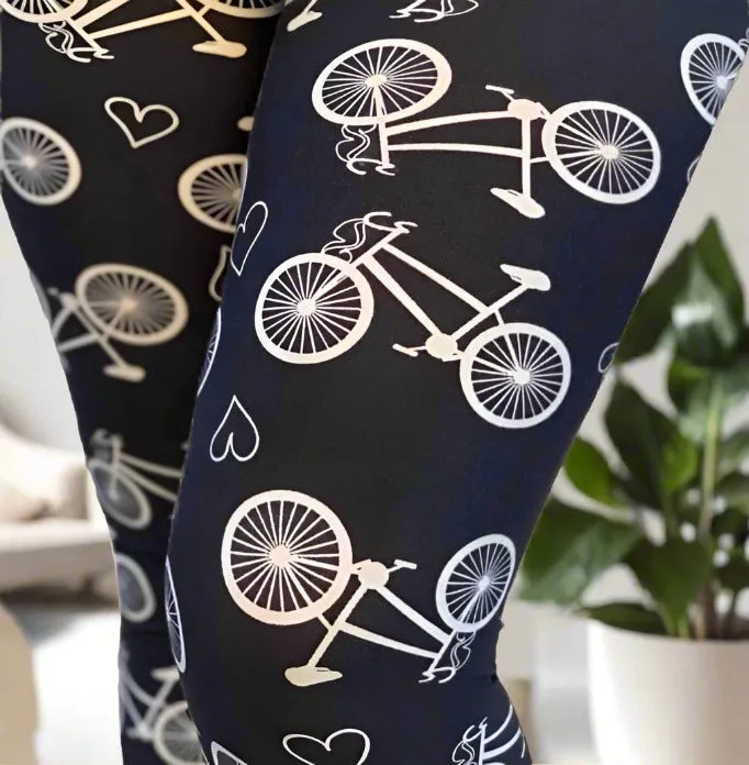 Womens Bike Leggings, Soft Yoga Pants, Sizes 0-18, No-Roll Waist, Black/White