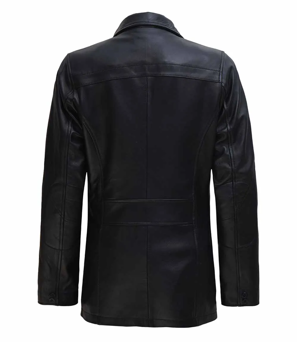 Womens Black Leather Car Coat