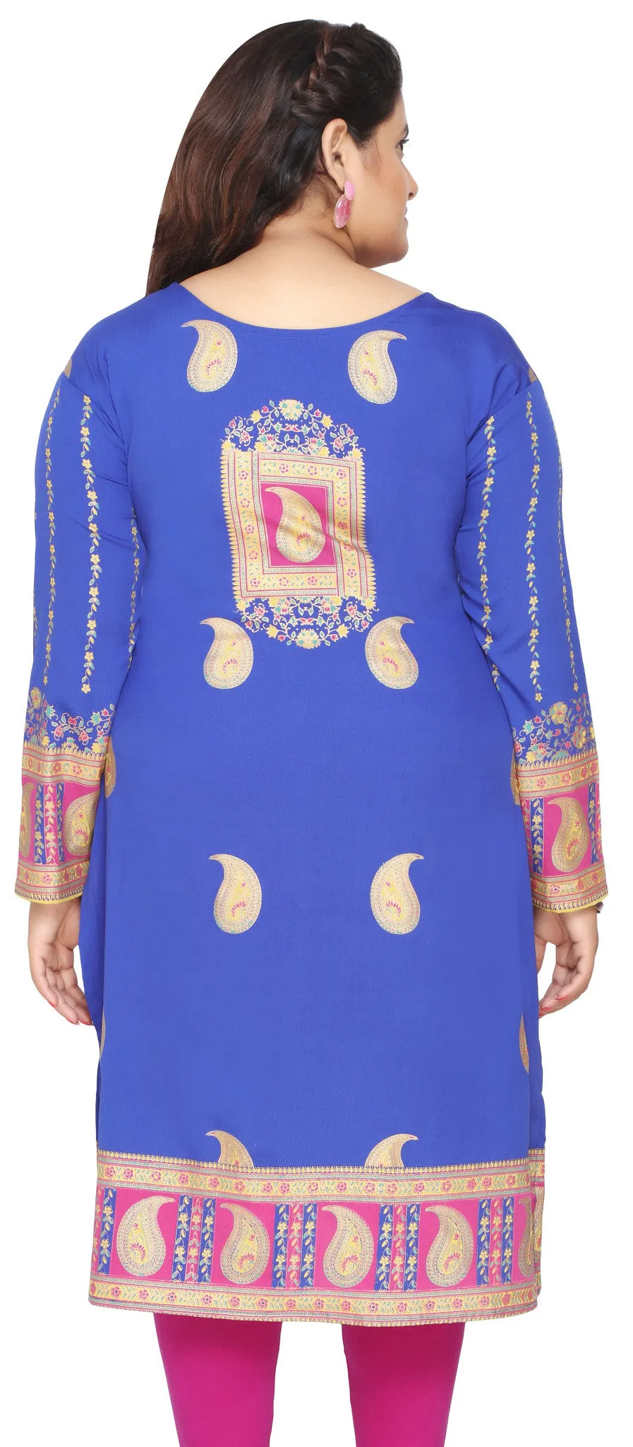 Womens Indian Tunics Kurti Long Top Plus Size Apparel (Blue)