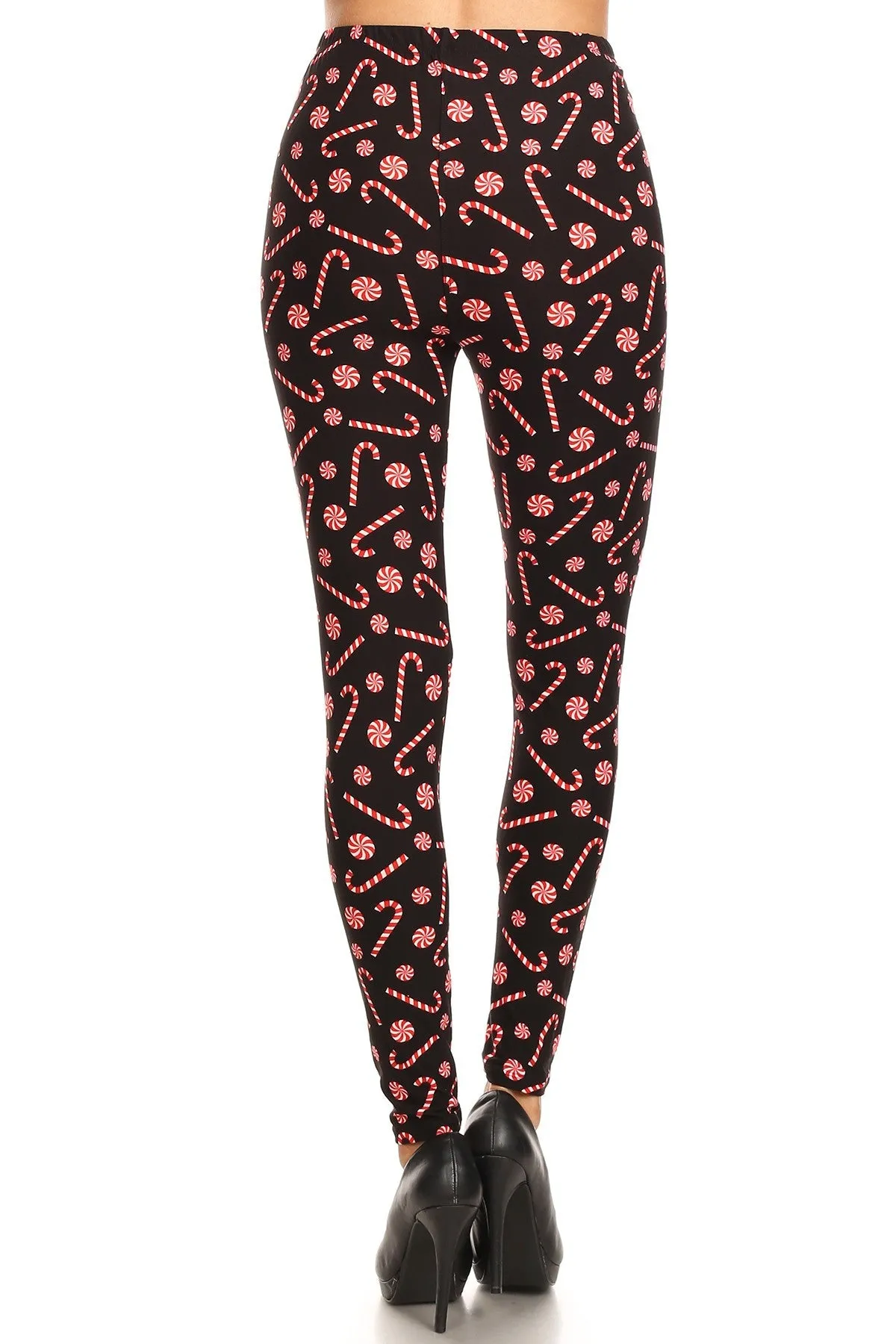 Women's Regular Christmas Candy Cane Pattern Printed Leggings