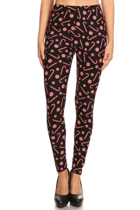 Women's Regular Christmas Candy Cane Pattern Printed Leggings