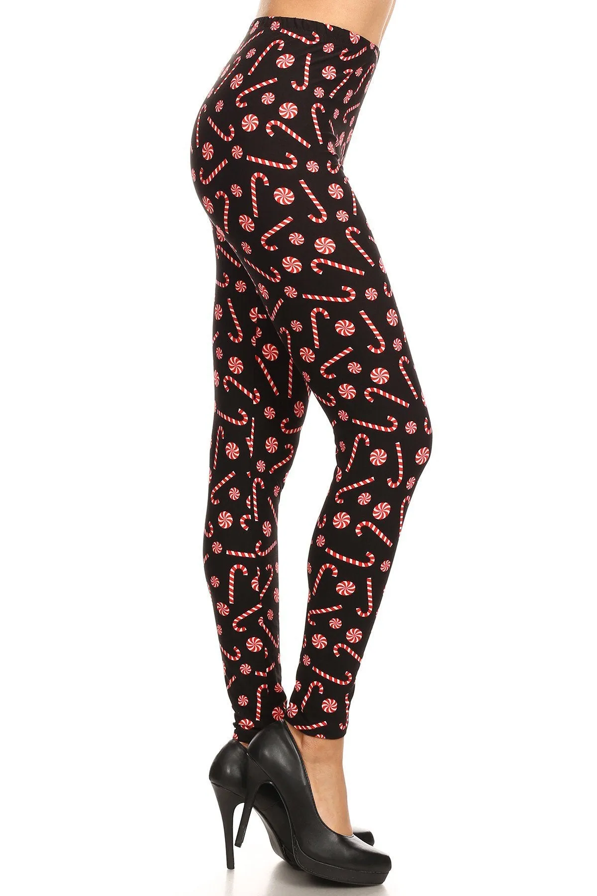 Women's Regular Christmas Candy Cane Pattern Printed Leggings