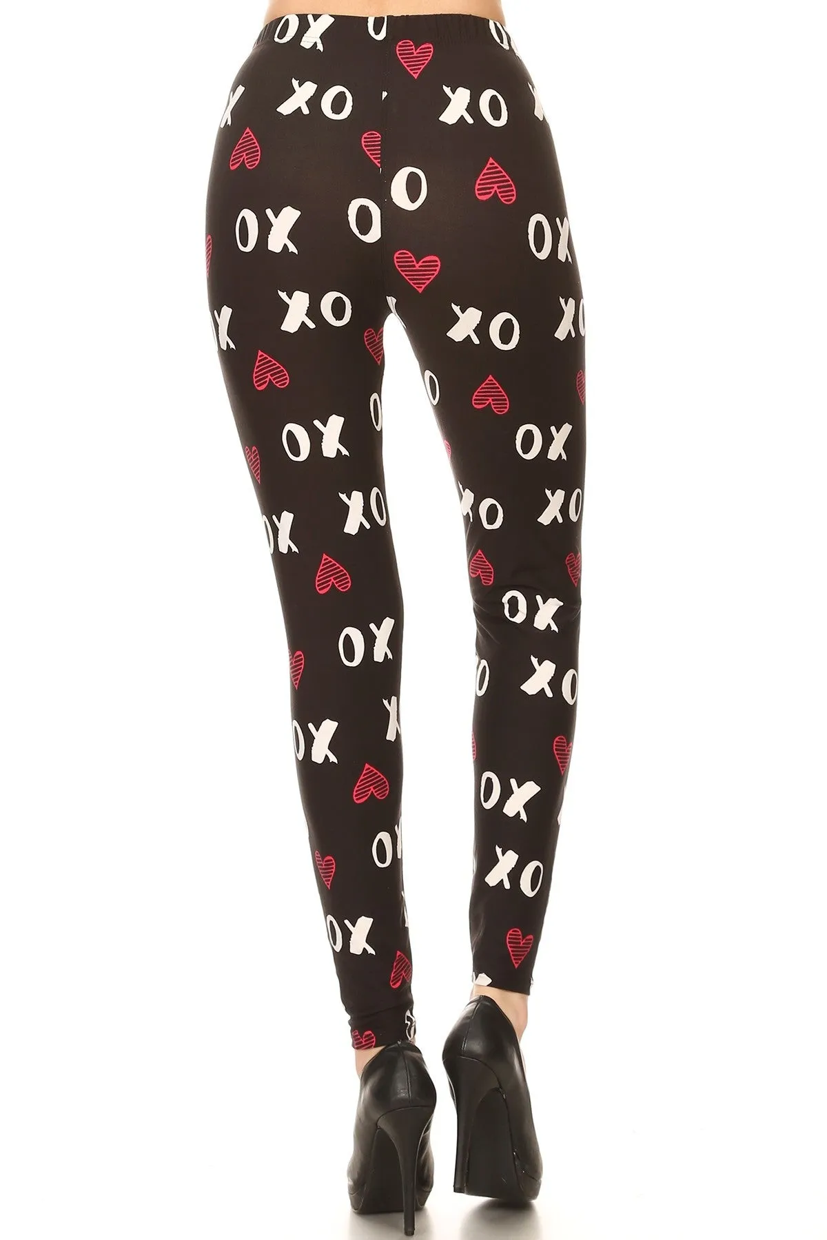 Women's Regular Red XO Hearts Pattern Printed Leggings