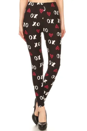 Women's Regular Red XO Hearts Pattern Printed Leggings