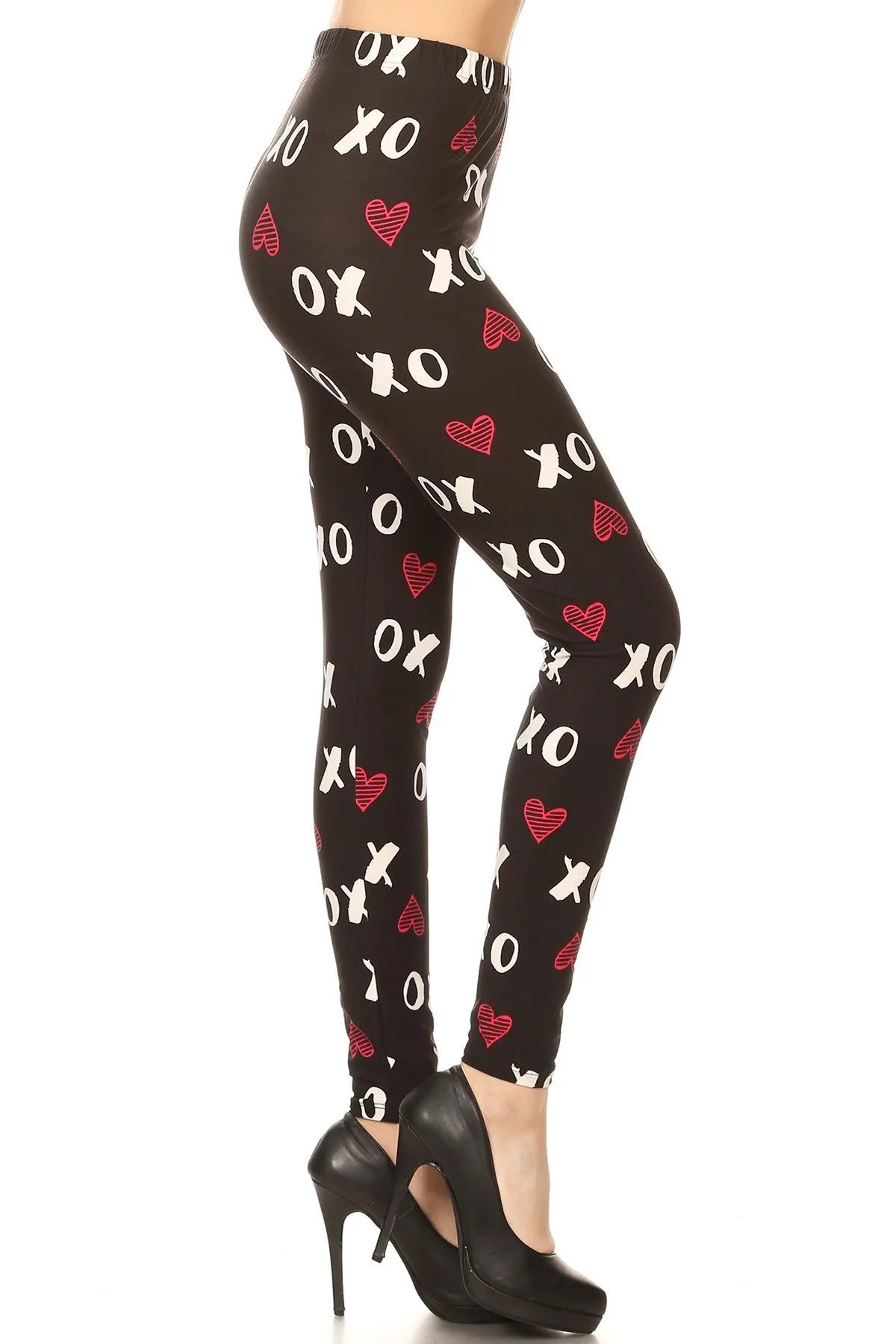 Women's Regular Red XO Hearts Pattern Printed Leggings