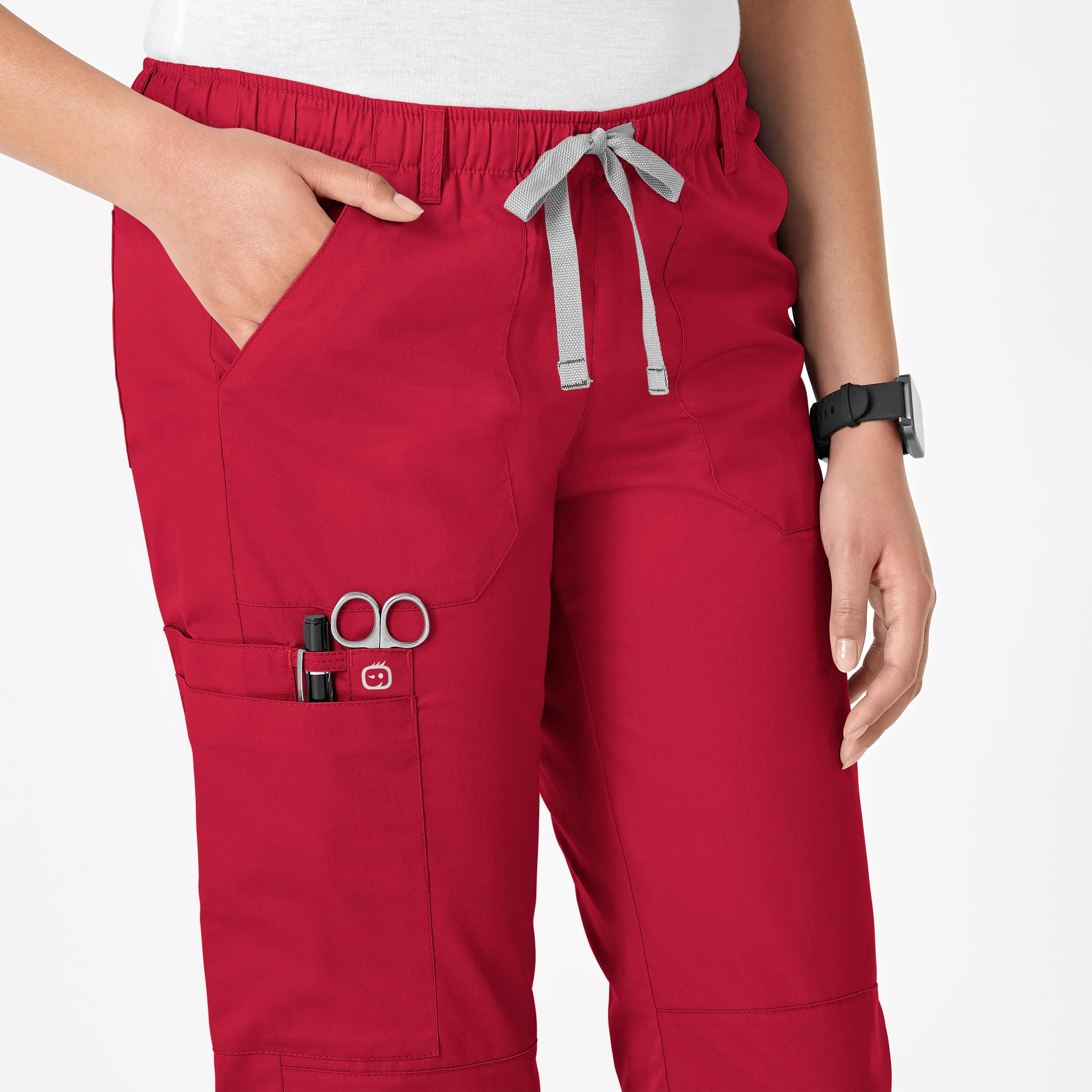 WonderWORK Women's Straight Leg Cargo Scrub Pant - Red