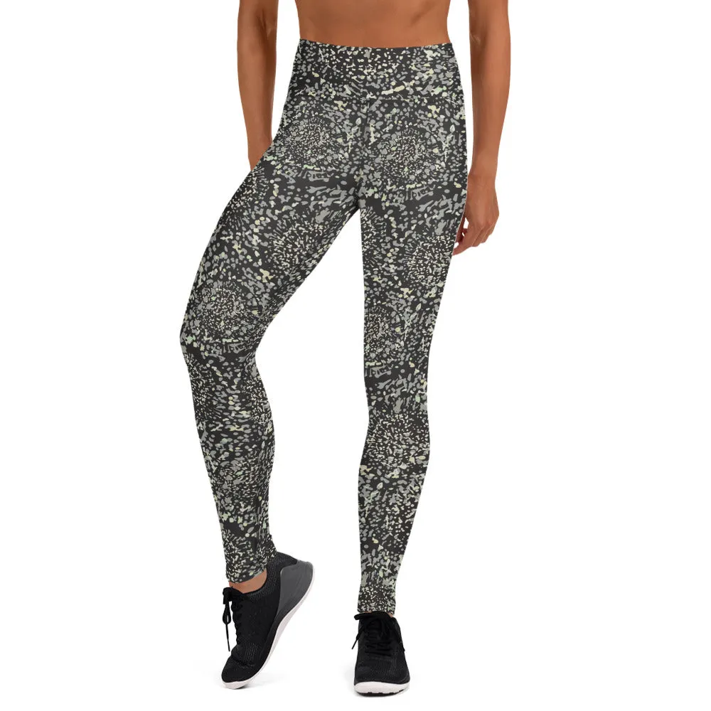 Yoga Leggings in Grey Abstract Floral Print