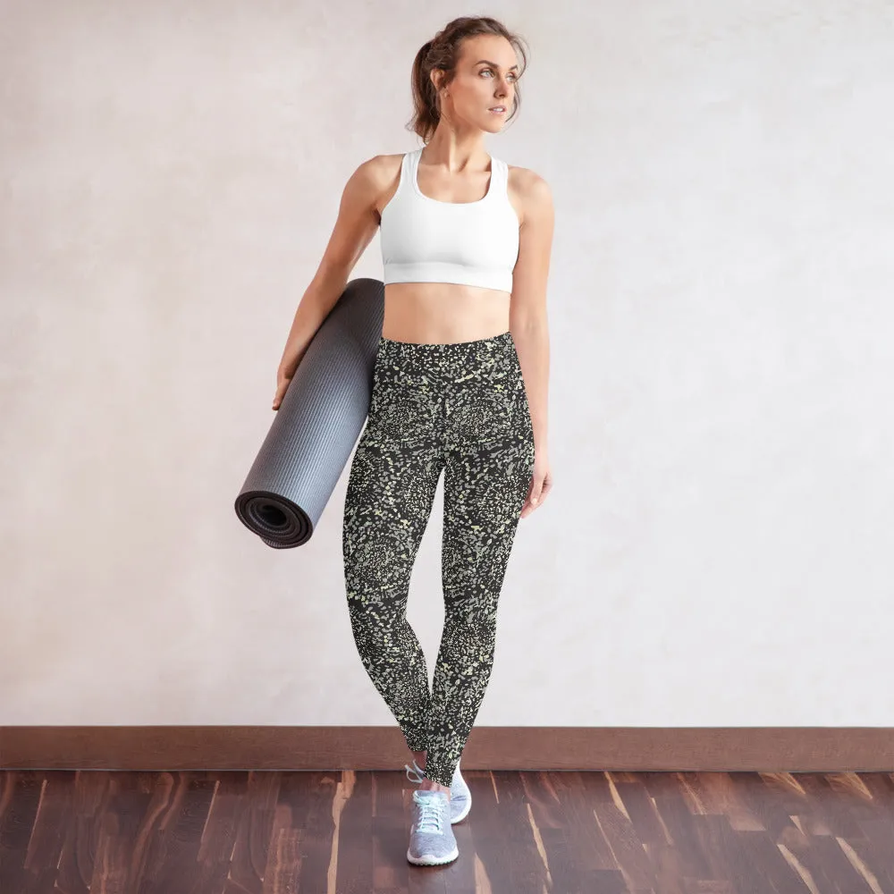 Yoga Leggings in Grey Abstract Floral Print