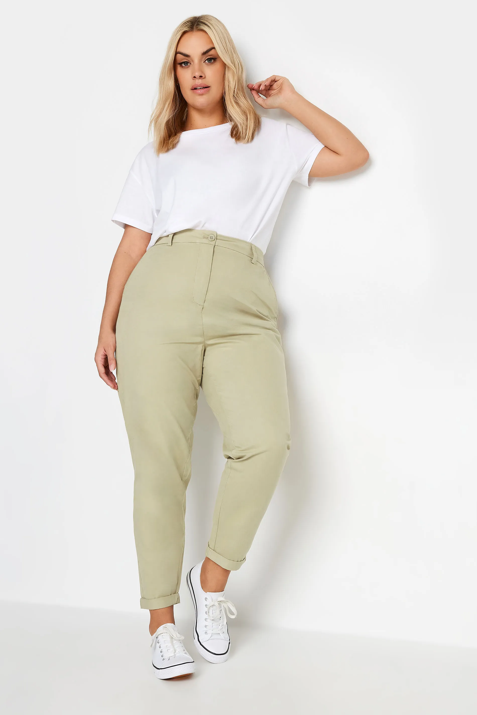 YOURS Curve Beige Brown Straight Leg Chino Trousers