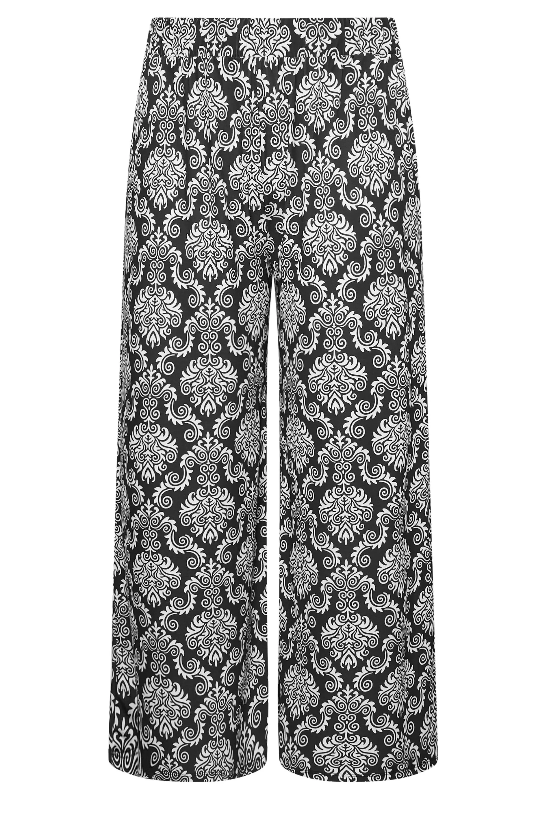 YOURS Curve Black Paisley Print Pull On Wide Leg Trousers