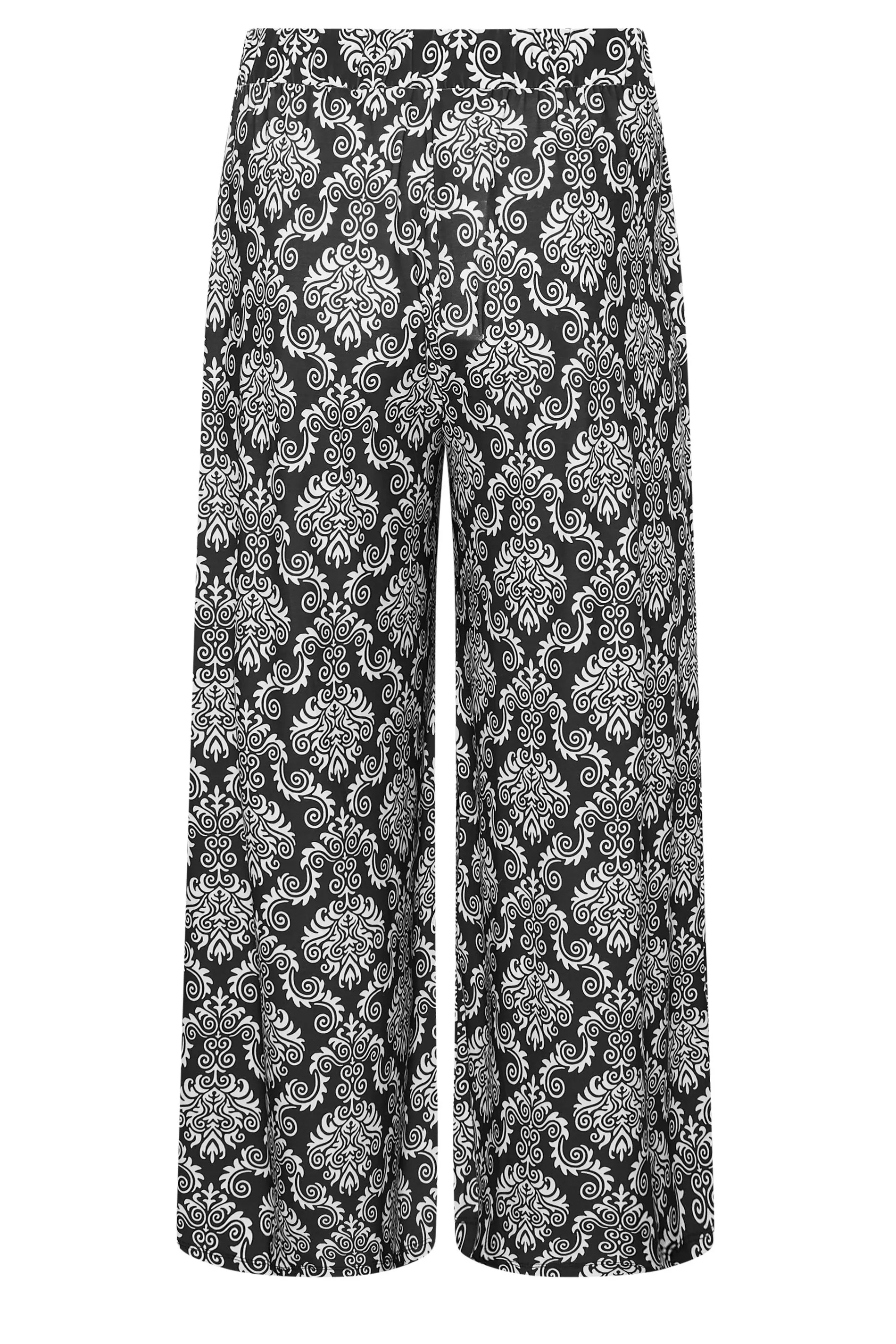 YOURS Curve Black Paisley Print Pull On Wide Leg Trousers