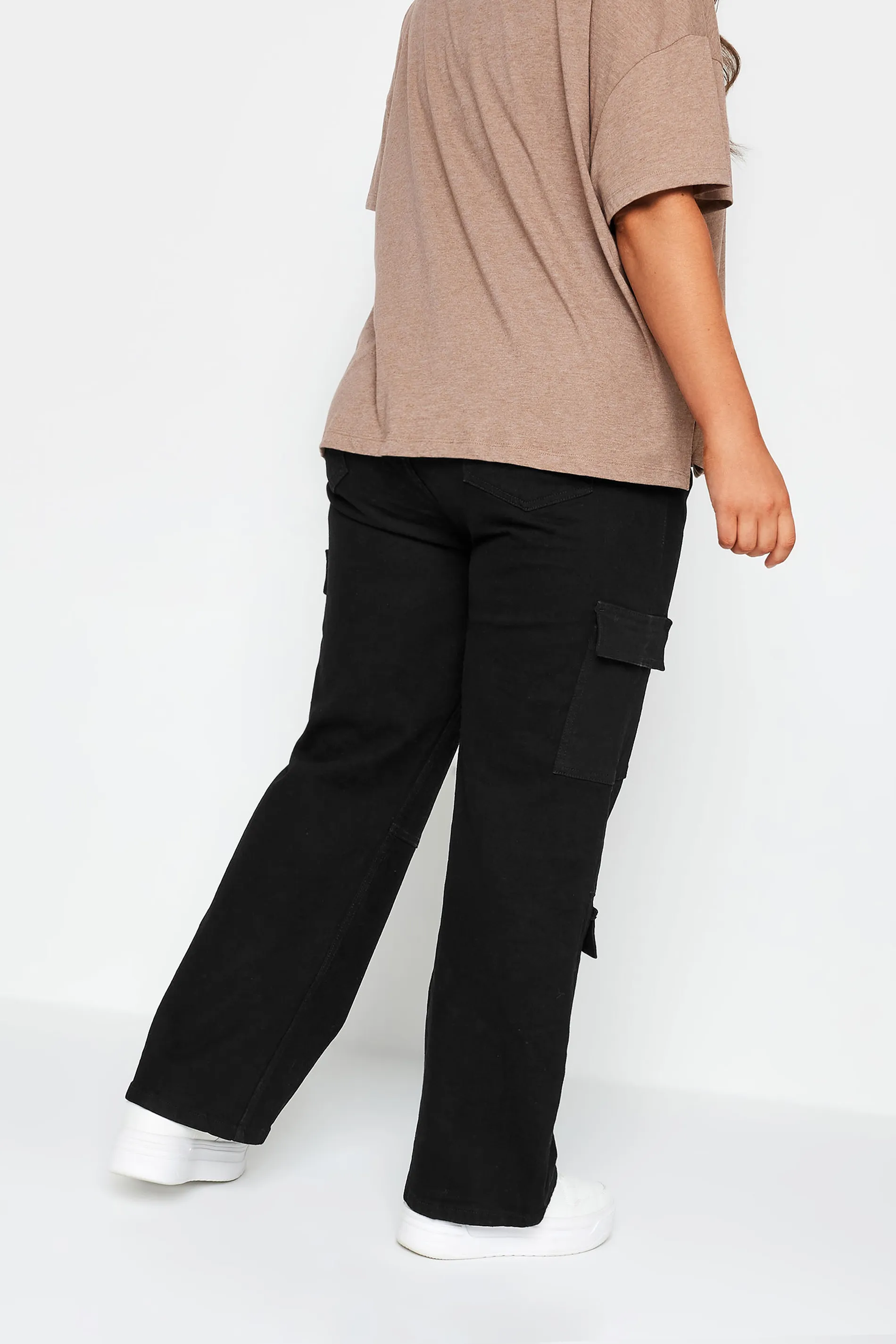 YOURS Curve Black Wide Leg Pocket Cargo Trousers