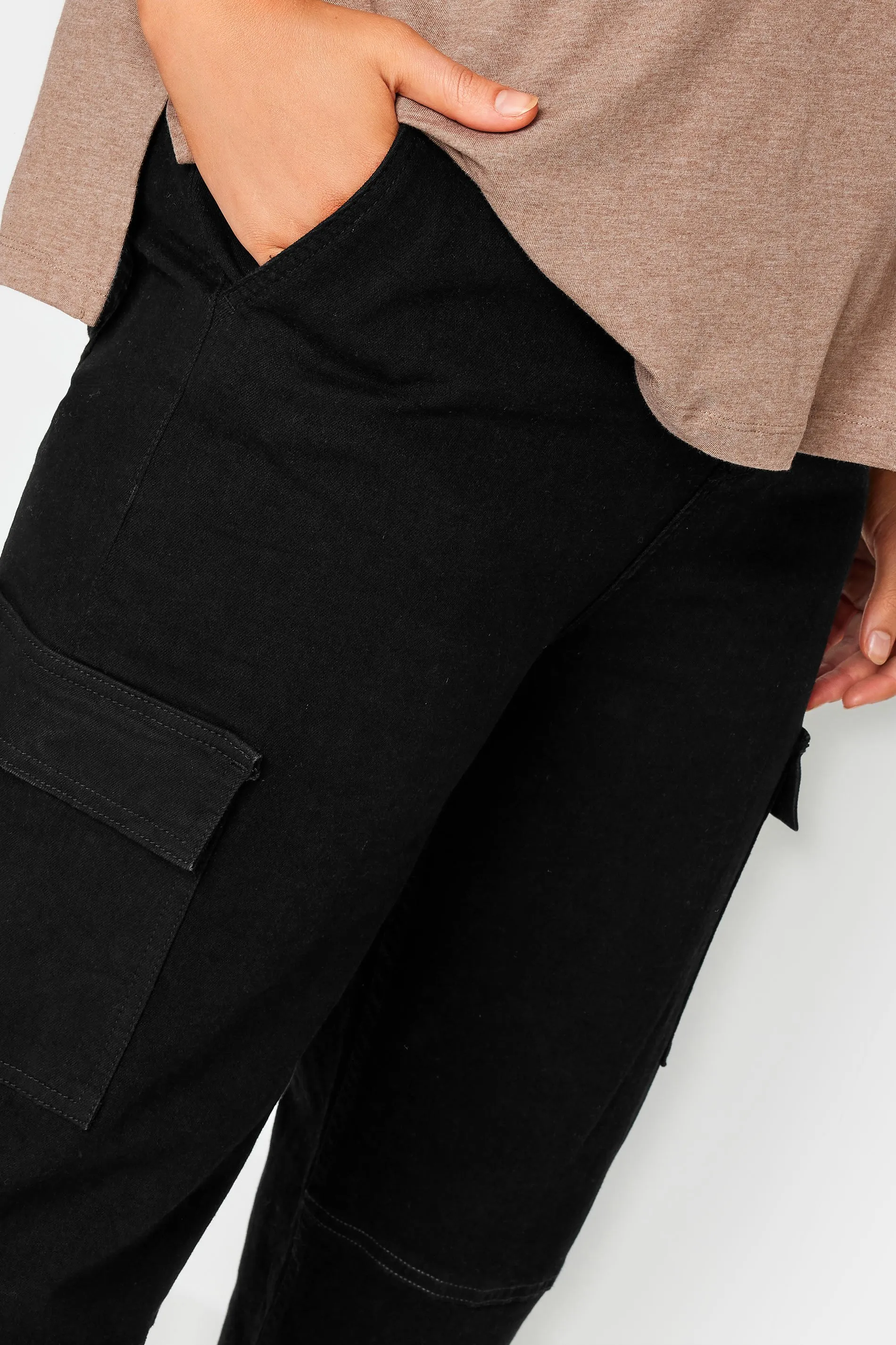 YOURS Curve Black Wide Leg Pocket Cargo Trousers