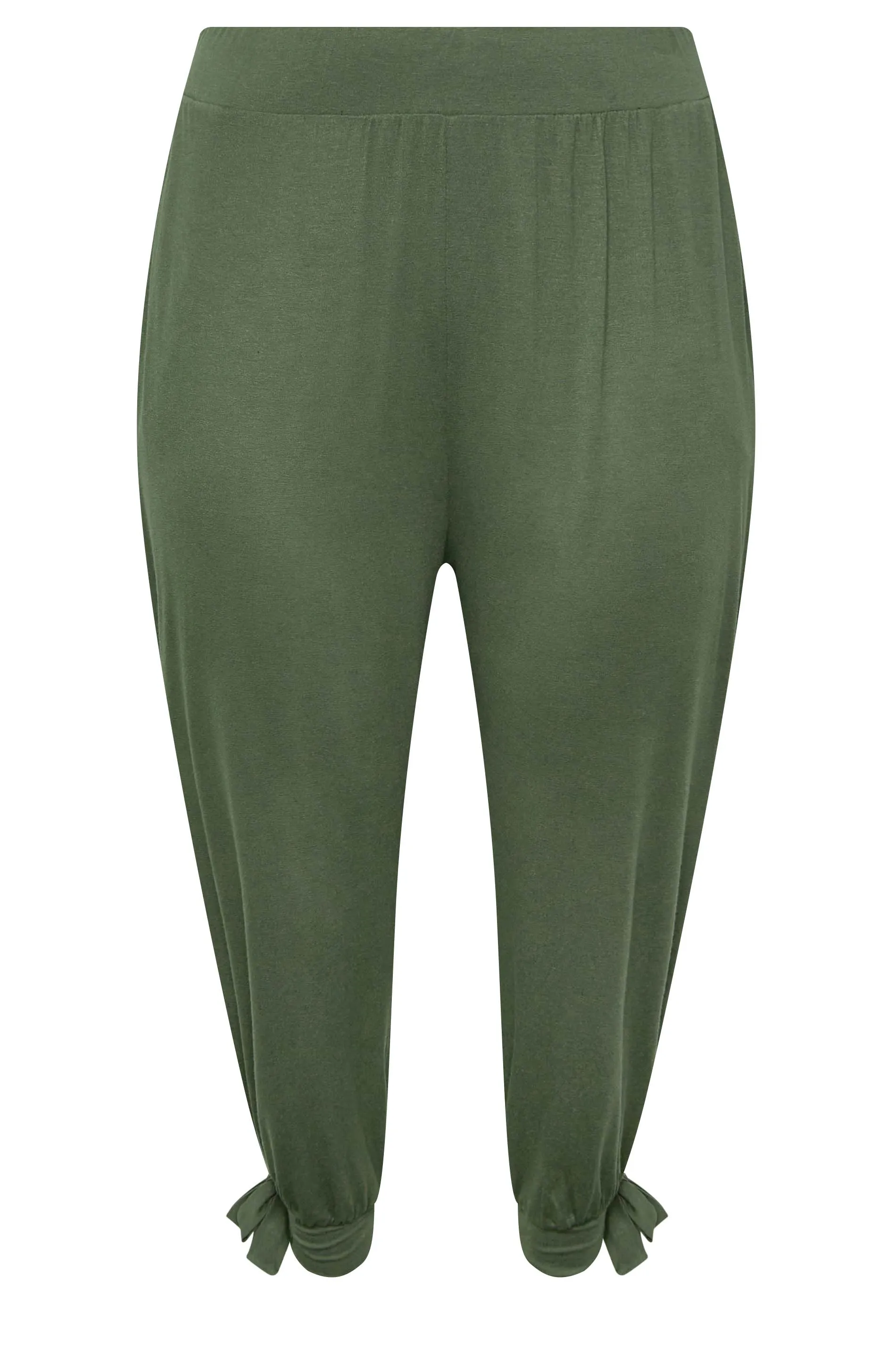 YOURS Curve Green Split Tie Hem Cropped Harem Trousers