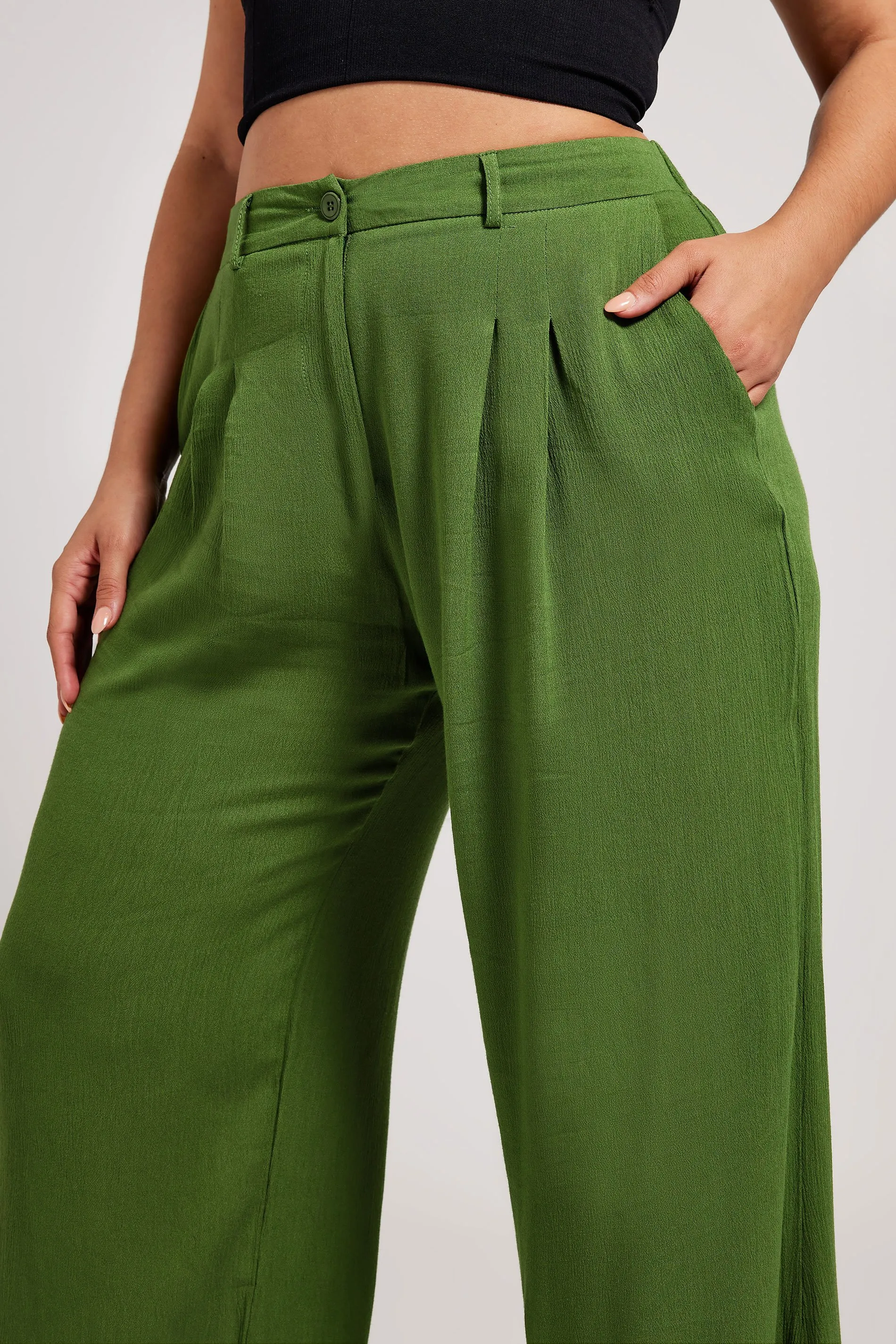 YOURS LONDON Curve Green Pleat Front Wide Leg Trousers